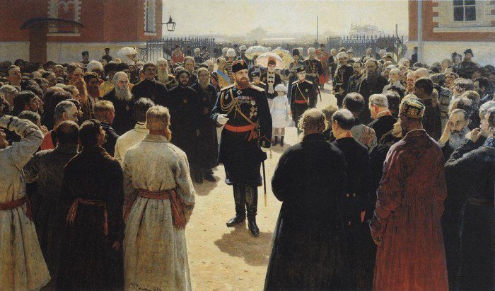 Прием волостных старшин Александром III во дворе Петровского дворца в Москве. Картина И. Репина (1885–1886)